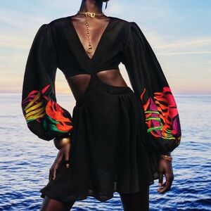 Desigual x Stella Jean Mini Dress with Cut-Outs and Statement Sleeves SZ XL